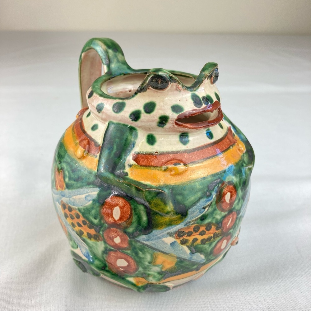 Handcrafted Mexican Talavera Folk Art Frog Creamer Jug